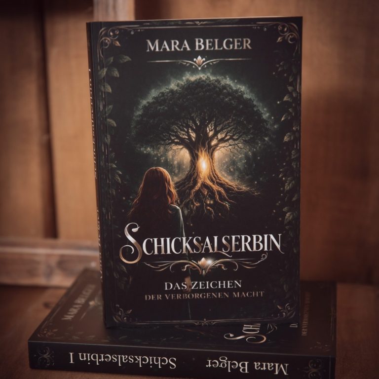 Frau in einem grünen Kleid vor einem mystischen Baum, Titel: "Schicksalserbin".
JonahLu-Fotografie